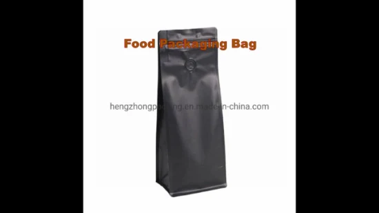 Biologisch abbaubarer, individuell bedruckter Lebensmittelverpackungsbeutel aus schwarzem Kraftpapier mit flachem Boden und Reißverschluss für Kaffeebohnen