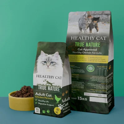 Individuell bedruckte Ziplock-Verpackungsbeutel für Tiernahrung mit flachem Boden für Hunde und Katzen